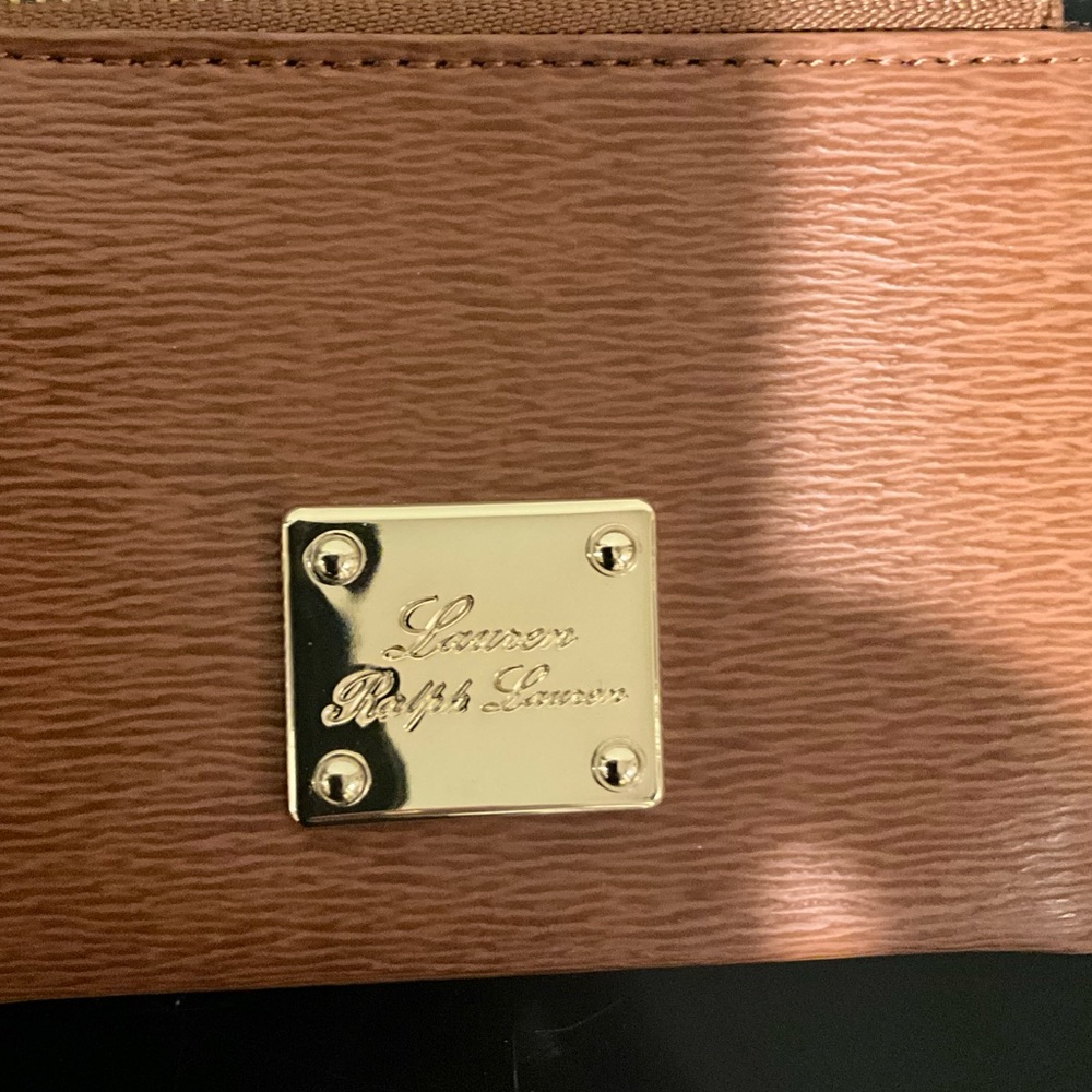 Ralph Lauren Brown Leather Card Holder with Gold Accents Keychain - Picture 3 of 7